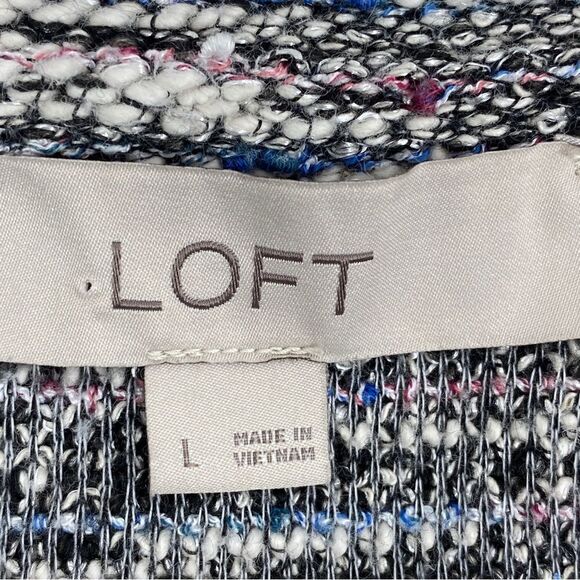 Loft Boucle Textured Bell Sleeve Knit Top Black Multi Large - Picture 10 of 12